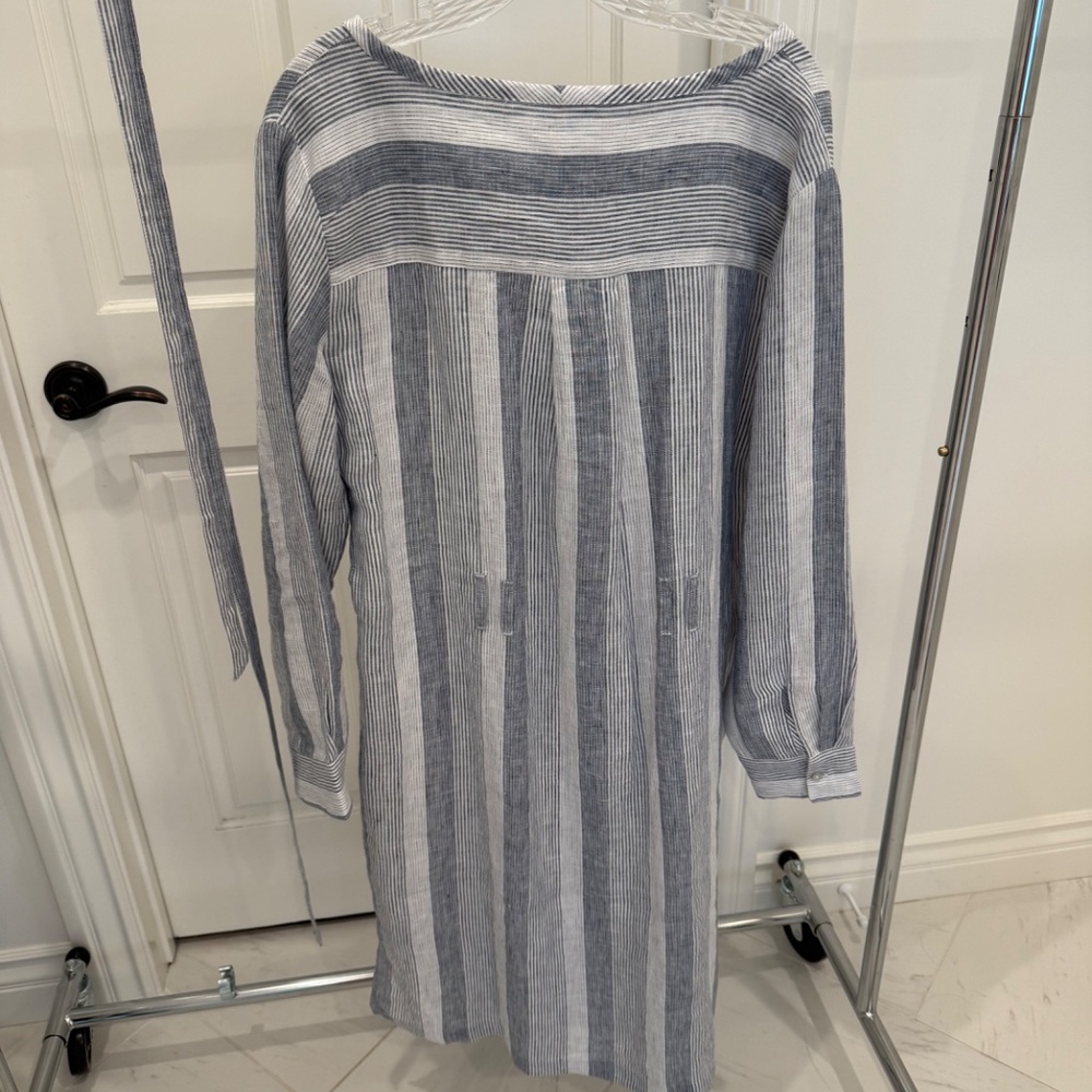Talbots Haven Well Within Ombré Stripe Blue White Linen Shirt Dress - Picture 5 of 8